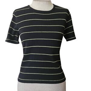 Black Short Sleeve Striped Sweater Size 4 Petite